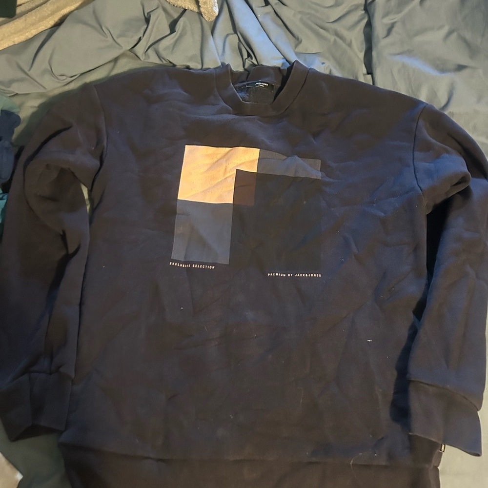 Jack & Jones Navy and Gold Graphic Crewneck Sweater